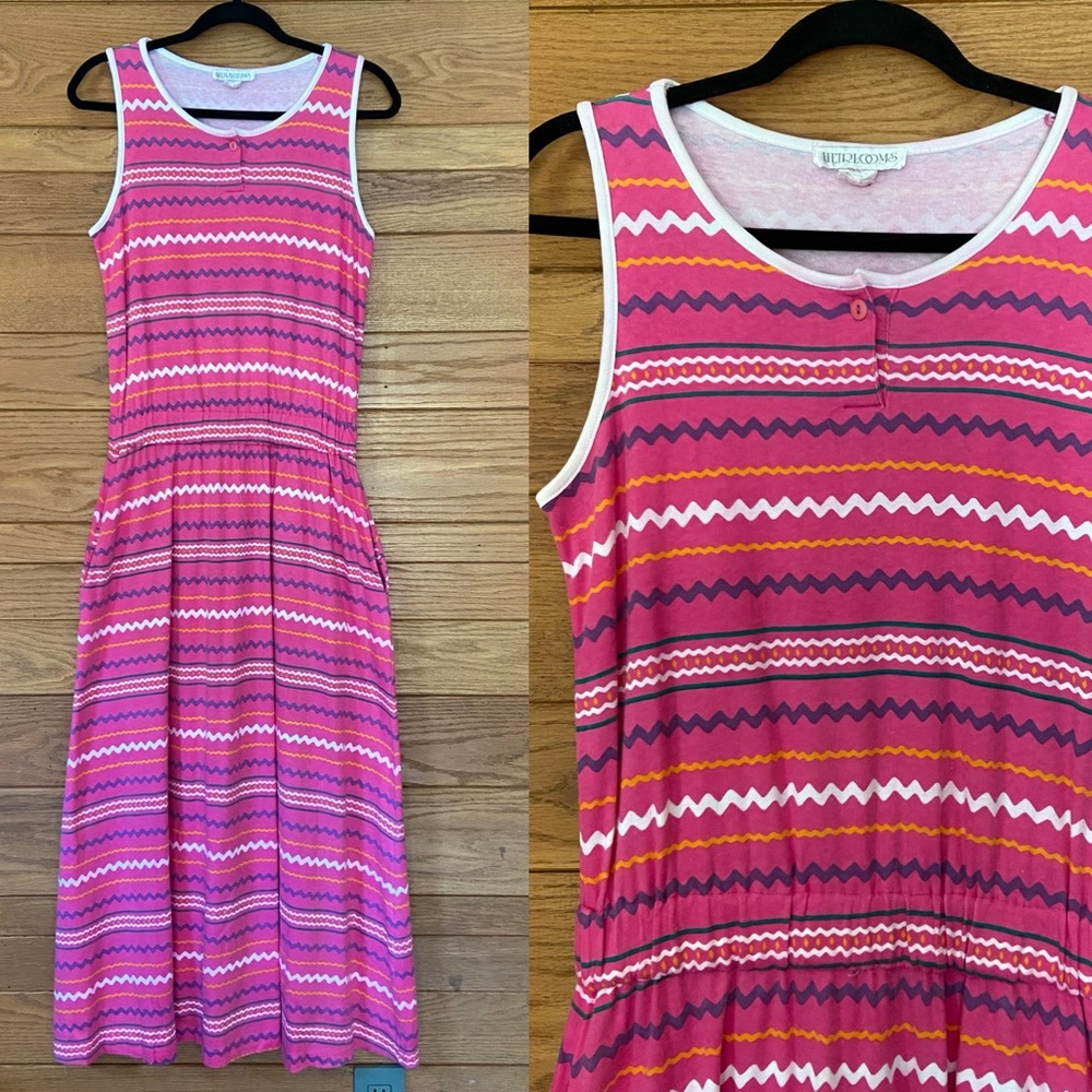 Vintage 90s Heirlooms pink chevron stripes knit maxi dress